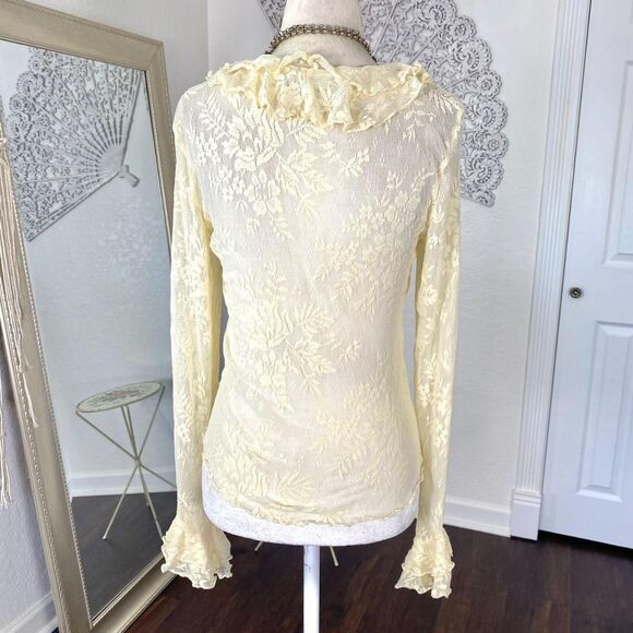 Newport Cream White Sheer Lace Frilly Ruffle Pirate Wench Bell Sleeve Blouse S - Picture 6 of 8